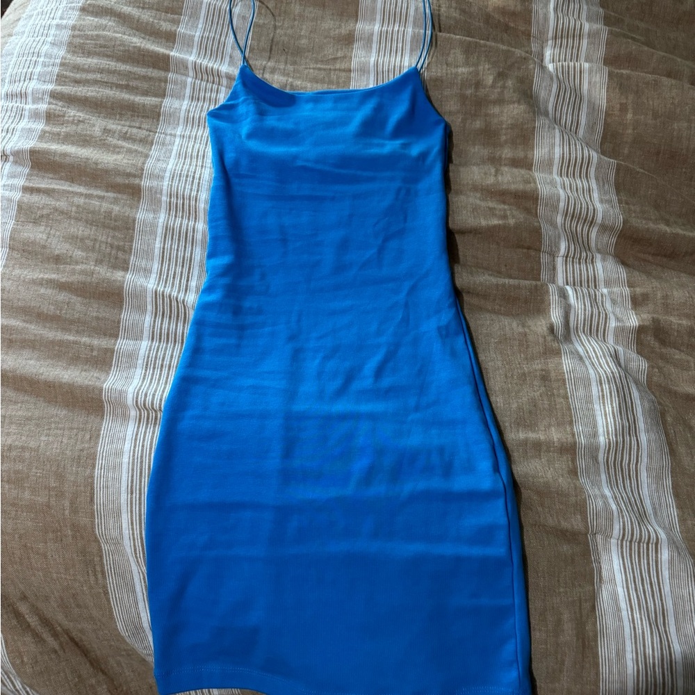 Zara Blue Spaghetti Strap Bodycon Mini Dress